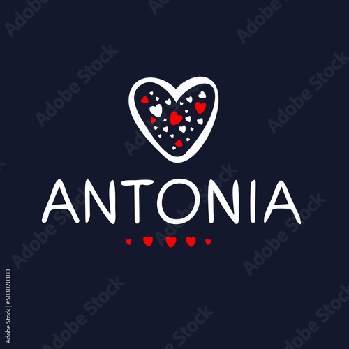 Antonia Calligraphy female name, Vector illustration.