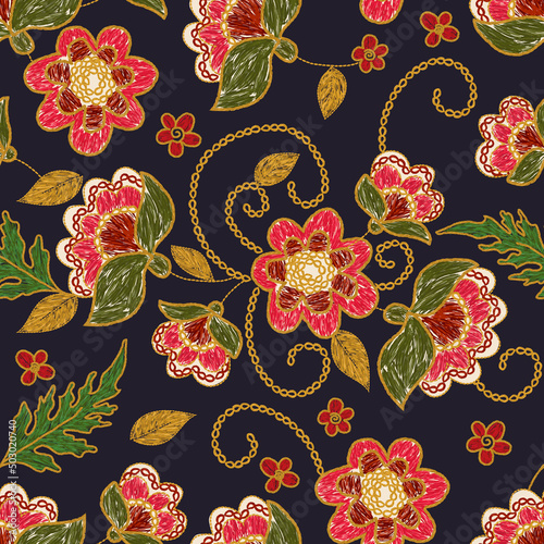 Ukrainian floral flower embroidery seamless pattern. Vector ethnic illustration