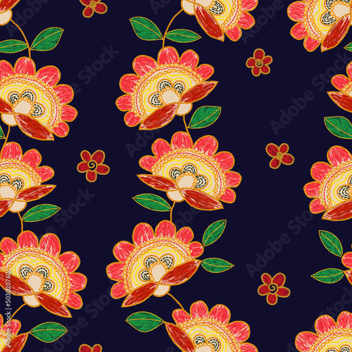 Ukrainian floral flower embroidery seamless pattern. Vector ethnic illustration