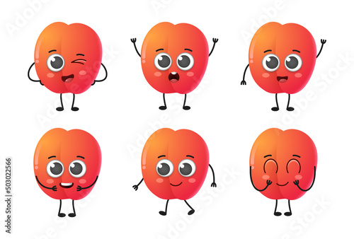 Set of cute cartoon nectarine fruit vector character set isolated on white background