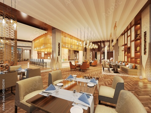 3d render of cafe restaurant lounge interior