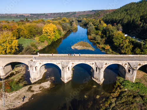 Aerial view of Kolyu Ficheto Bridge in Byala, Bulgaria photo