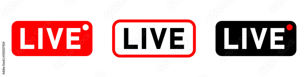 Live broadcast button in flat style isolated on white background Live broadcast button in flat style isolated on white background