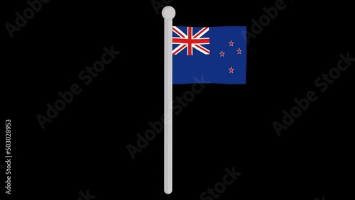 Animation of the flag of new zealand waving on a flagpole, on a transparent background photo