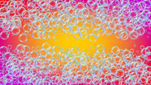 Bubble background with shampoo foam and detergent soap. Aqua 3d vector illustration banner. Blue fizz and splash. Realistic water frame and border. colorful liquid bubble background.