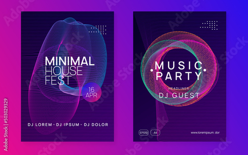 Neon sound flyer. Electro dance music. Electronic fest event. Club dj poster. Techno trance party.
