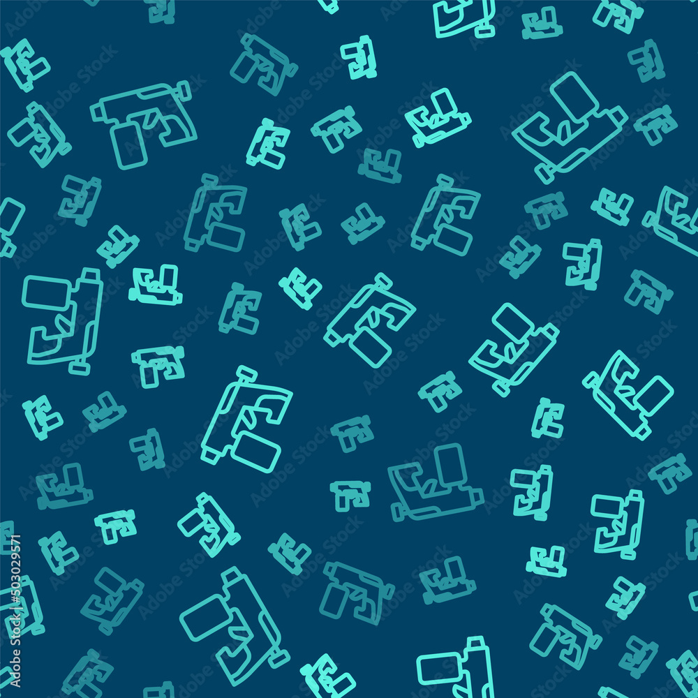 Green line Paint spray gun icon isolated seamless pattern on blue background. Vector Green line Paint spray gun icon isolated seamless pattern on blue background. Vector