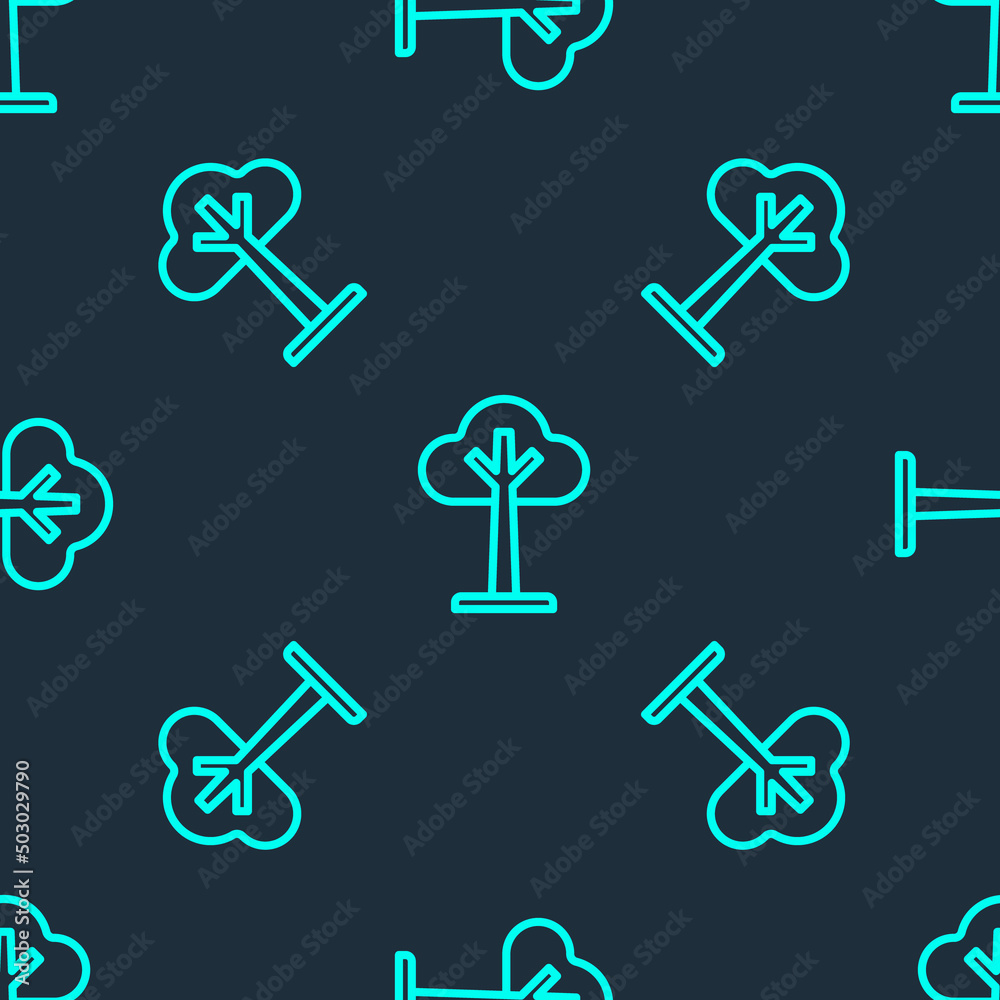 Green line Tree icon isolated seamless pattern on blue background. Forest symbol. Vector Green line Tree icon isolated seamless pattern on blue background. Forest symbol. Vector