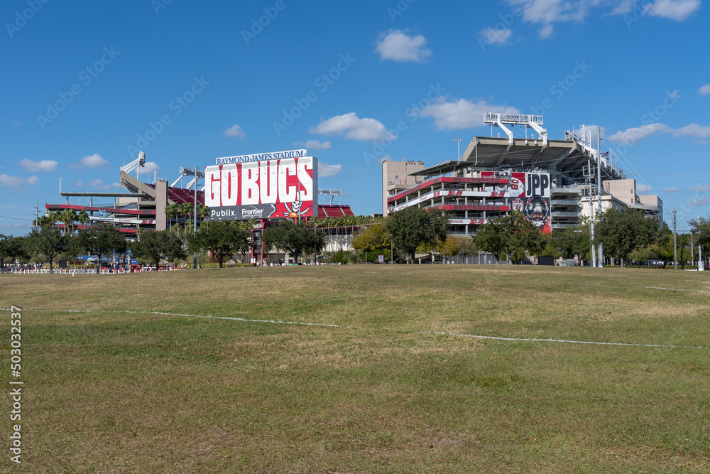 Tampa, Florida, USA January 8, 2022 Exterior view of Raymond James Stadium in Tampa, Florida