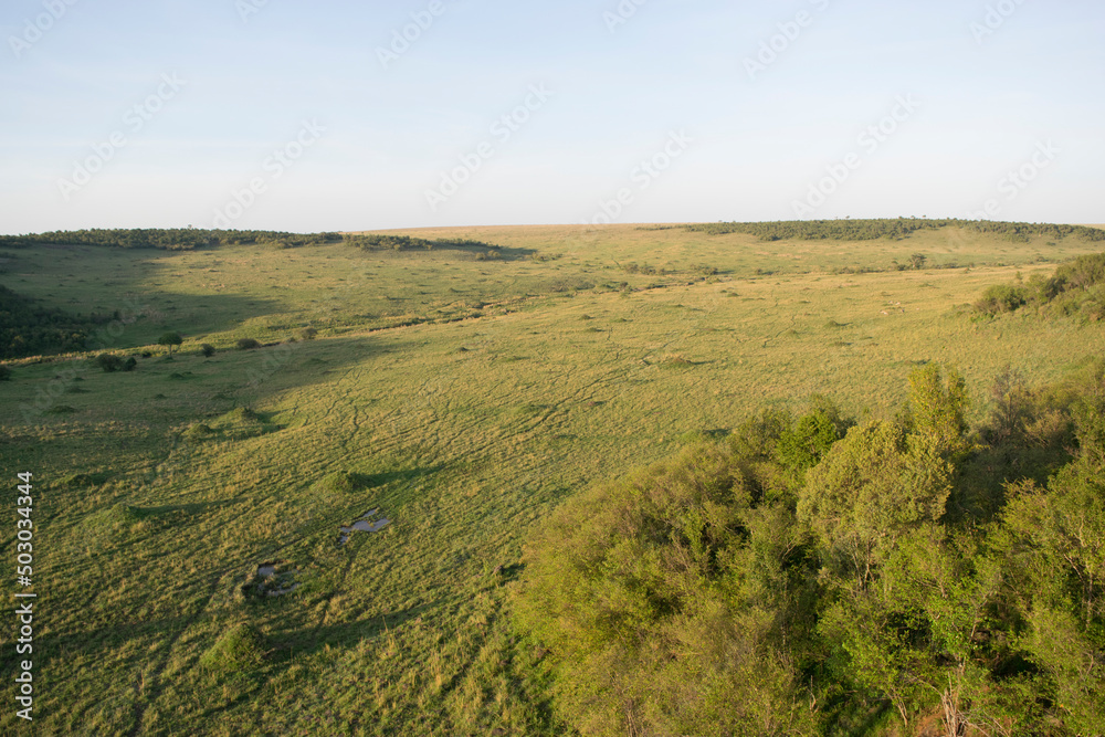 Aerial View of the Savannah of Maasai Mara from a Hot Air Balloon (Maasai Mara, Kenya) Aerial View of the Savannah of Maasai Mara from a Hot Air Balloon (Maasai Mara, Kenya)