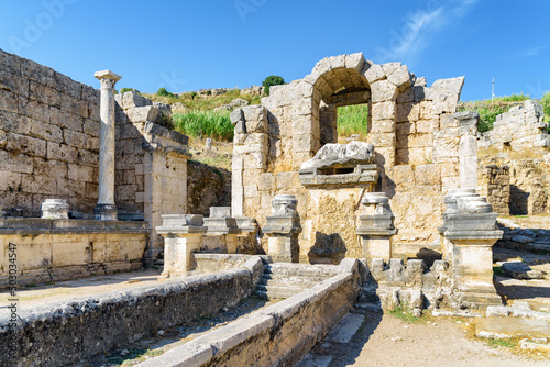 Scenic ruins of the nymphaeum (nymphaion) in Perge (Perga) photo