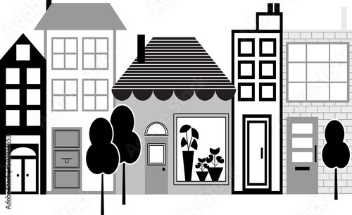 Wall art, wallpaper, wall sticker, children's room decor. Nursery wall art, Vector illustration. Scandinavian style. Cute city, village background design.