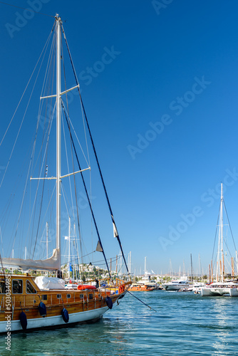 Scenic view of yachts moored in Milta Bodrum Marina, Turkey