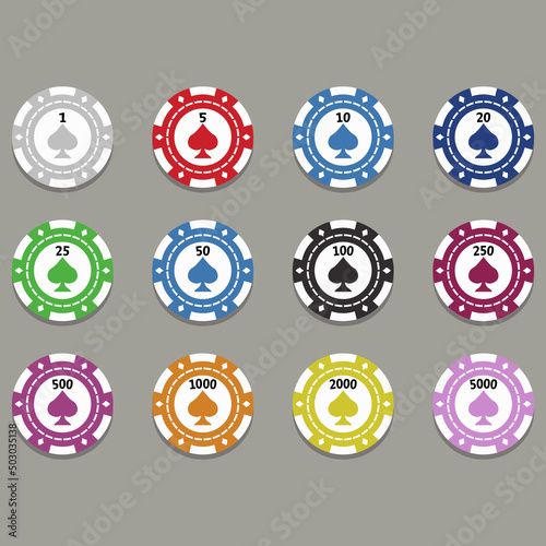 Set of poker chips. Vector simple poker chips, multicolored.