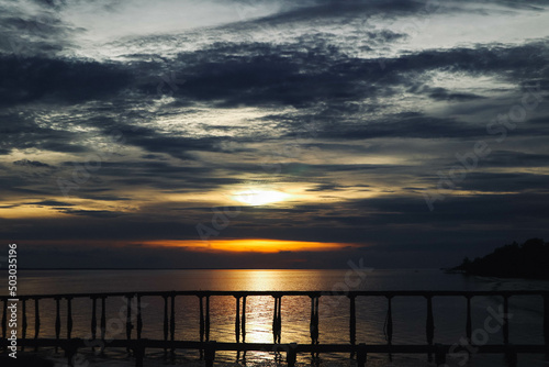 great sunset over the lake or pier