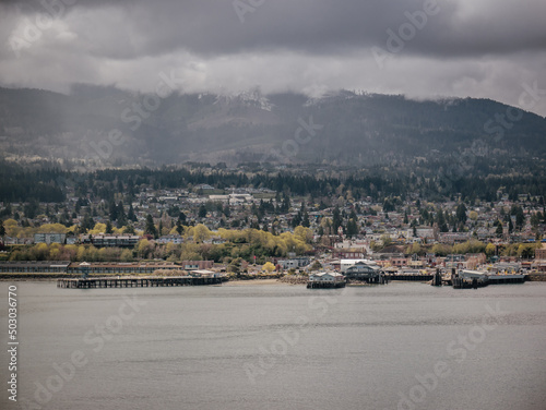 Canvas Print Waterfront at Port Angeles, Washington, USA, and Olympic Mountains in background
