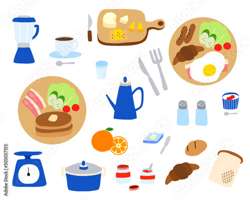 朝食のイラスト素材セット（洋風）