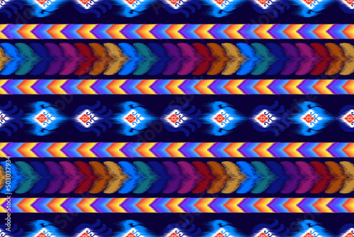 Ikat geometric abstract ethnic pattern design. Aztec fabric carpet mandala ornaments textile decorations wallpaper. Tribal boho native ethnic turkey traditional embroidery vector background 
