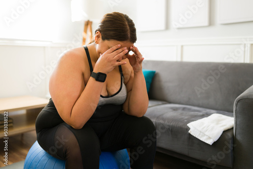 Depressed obese woman feeling depressed