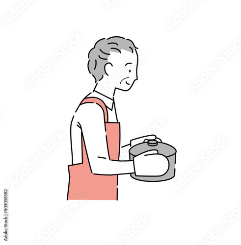 鍋を運ぶ年輩男性のイラスト