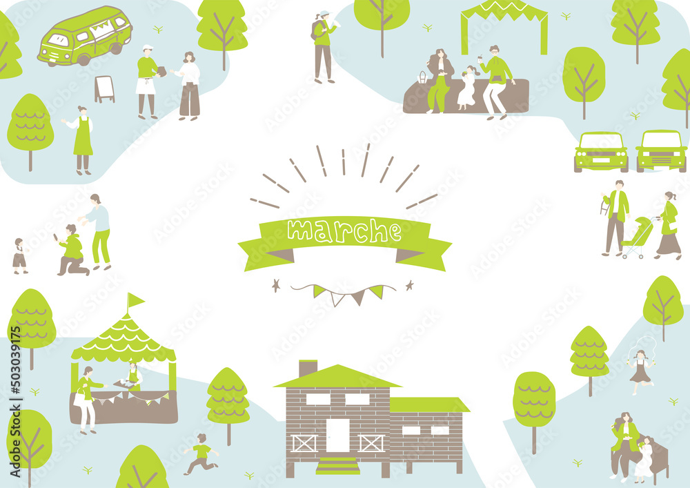 Fototapeta premium マルシェ 休日のマーケットで楽しむ人々