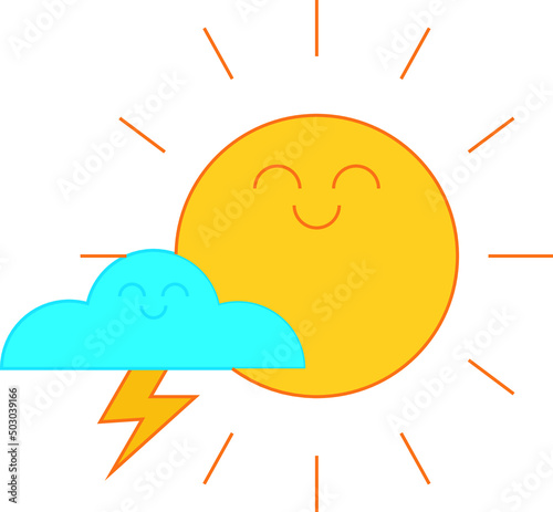 Adorable sun and cloud - kawaii vector