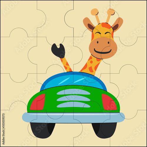 Cute giraffe driving a car suitable for children s puzzle vector illustration