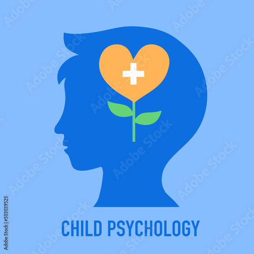 Child psychology concept vector illustration. Flower in children brain in flat design.