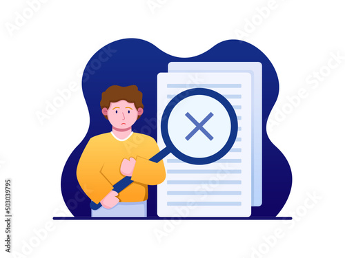 File Not Found Illustration with confused people holding big magnifier. Search no result. Data not found concept. 
Can be used for website, landing page, animation, etc.