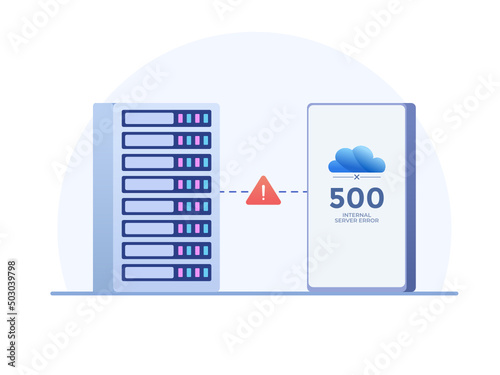 Flat Illustration 500 Internal Server Error Concept. Can't Connect To Server or Internet. Website Error 500.
Can be used for web, landing page, animation, promotion, etc.