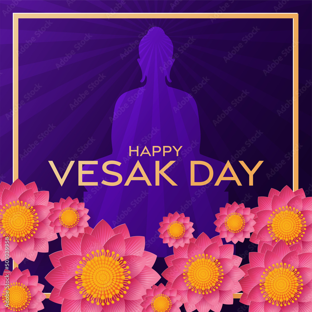 Happy Vesak Day Wishes Cards With Lotus Flowers flat design. Stock ...