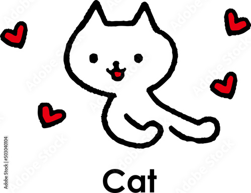 ハートと笑顔の猫　手書きイラスト