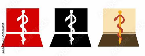 medical snake with laptop, icon, digitalization, vector, illustration