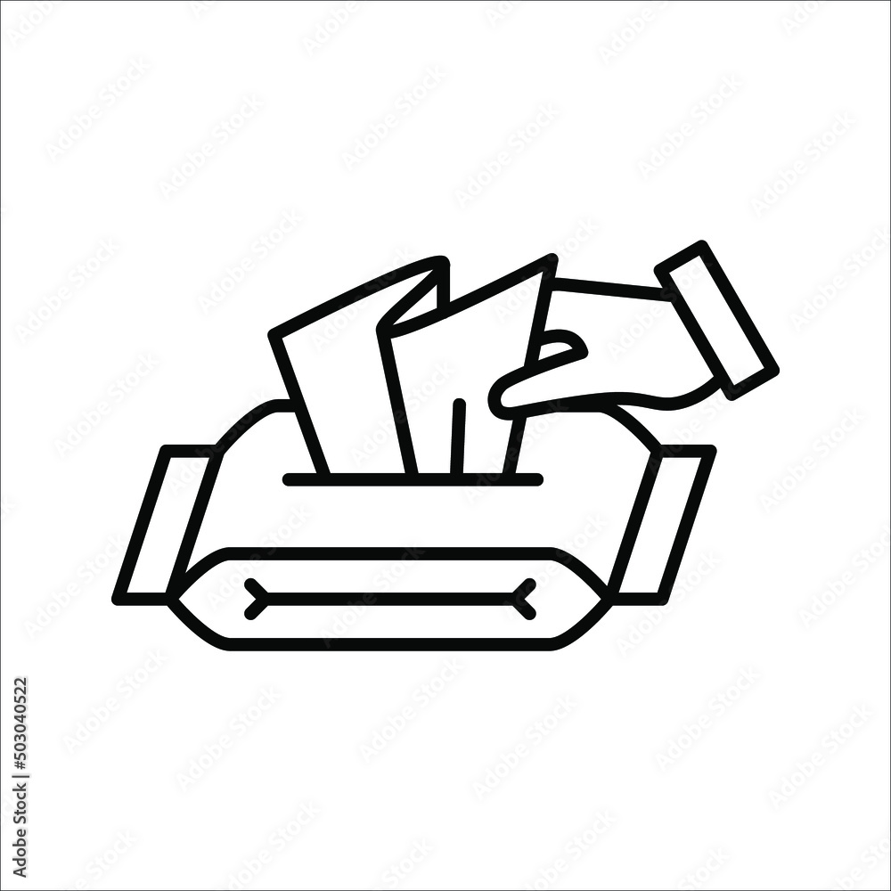 Tissue icon. Flat thin line illustration. Runny nose, rhinitis, napkin. Flu and symptoms concept on white background Tissue icon. Flat thin line illustration. Runny nose, rhinitis, napkin. Flu and symptoms concept on white background