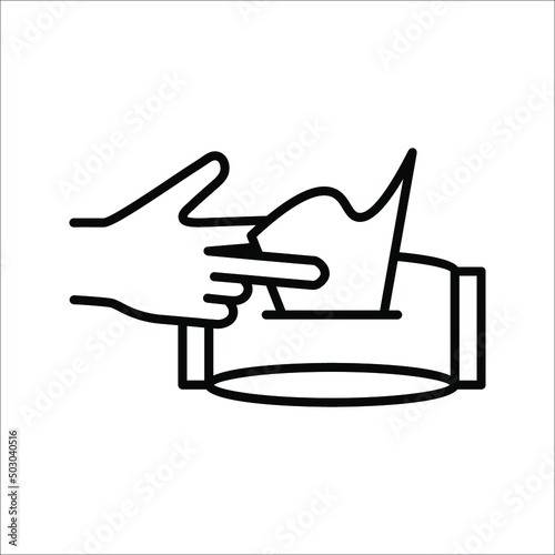 Tissue icon. Flat thin line illustration. Runny nose  rhinitis  napkin. Flu and symptoms concept on white background