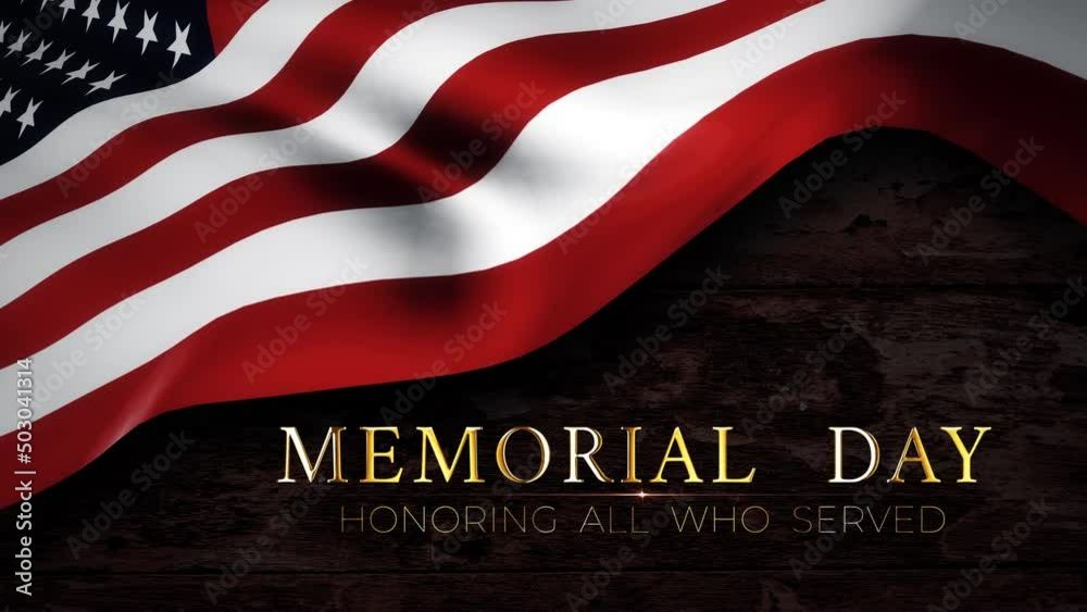 The Memorial day text word on USA flag waving in wind texture, American ...