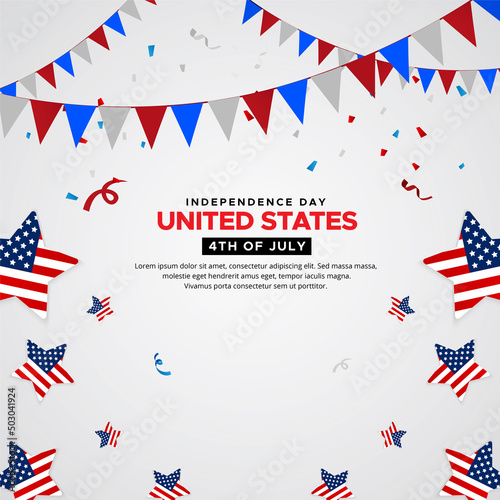celebration of american independence day design with ribbon, star, ballon and flag vector