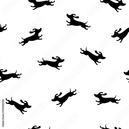 seamless pattern of dachshund dog silhouettes