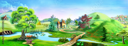 Panoramic view of suburban village 01
