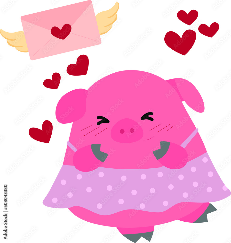 Excited pig with love letter