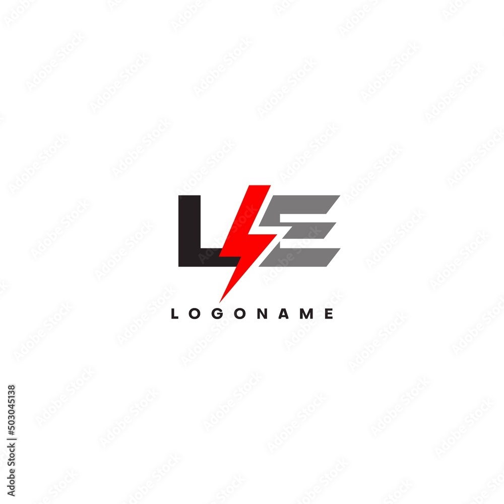Letter LE logo combined with lightning icon shape - obrazy, fototapety, plakaty 