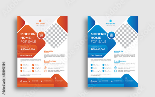 Real Estate Flyer Templates With Red Vectors Template. Modern home sale advertisement flyer and company promotions flyer template