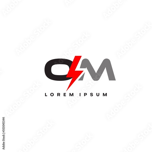 Letter OM logo combined with lightning icon shape
