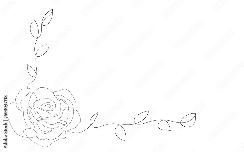 Floral silhouette art line. Flowers in continuous line drawing style. Border with tropical flower. Minimalist black linear sketch. Trendy vector illustration isolated. Contour frame for design
