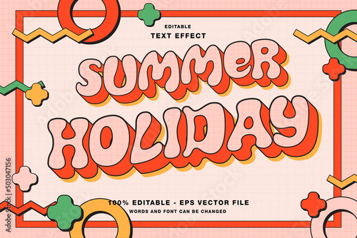Editable text style effect summer holiday retro cartoon text in groovy style theme