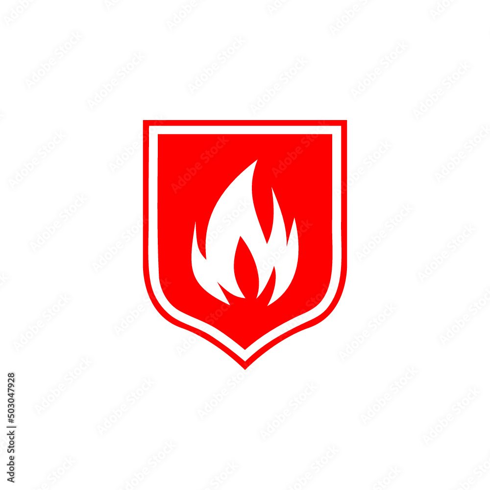 Shield with fire sign icon isolated on white background Shield with fire sign icon isolated on white background