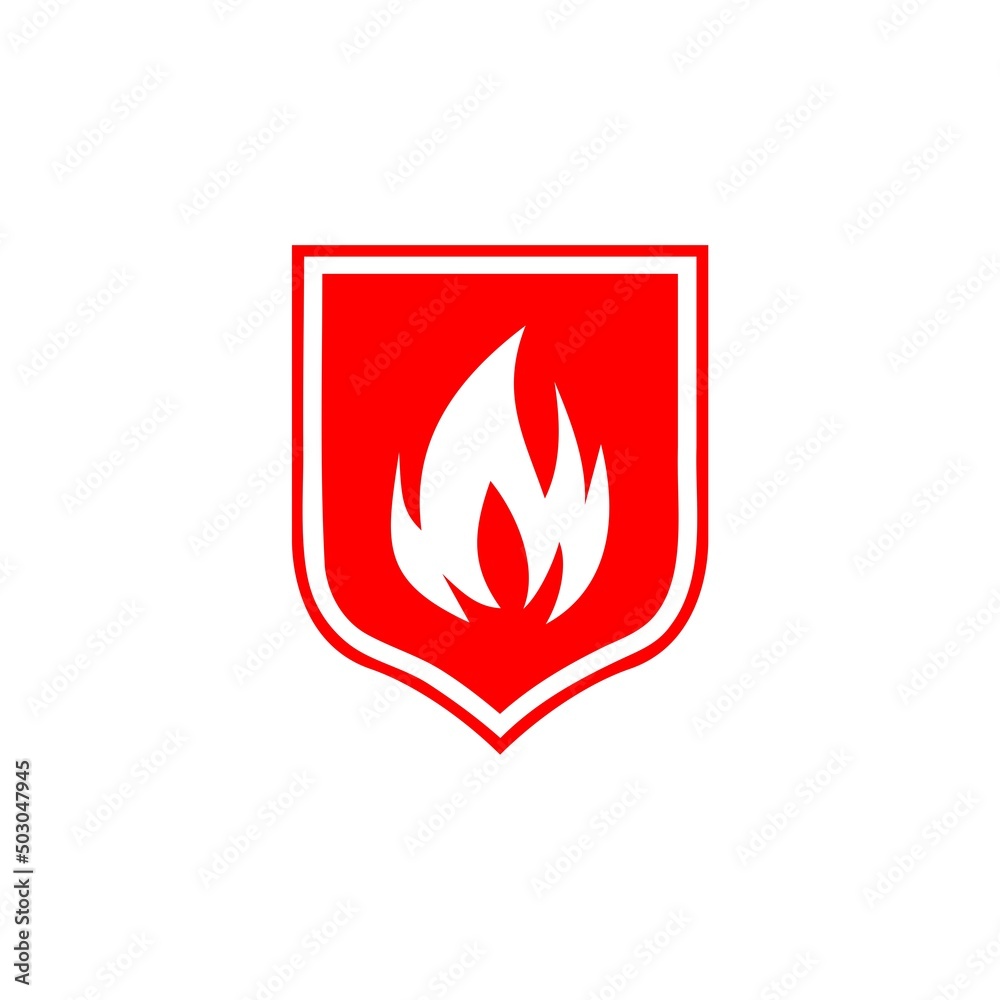 Shield with fire sign icon isolated on white background Shield with fire sign icon isolated on white background
