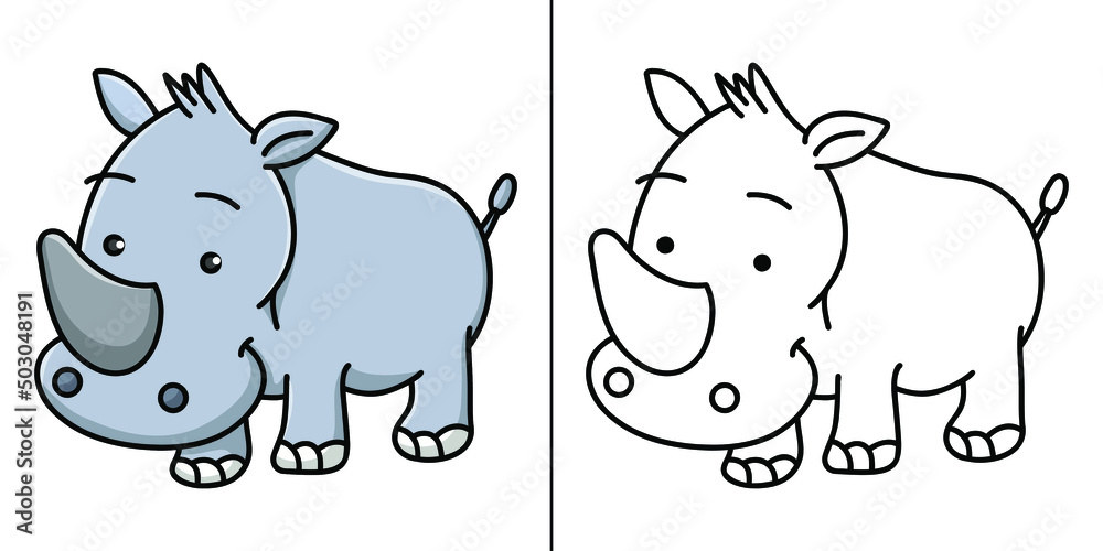 Naklejka premium Rhinoceros Symbol Vector. Rhino Icon Cartoon Kids Coloring Book