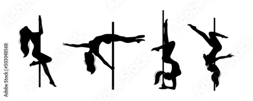 pole dance set of female silhouettes, isolated on a white background