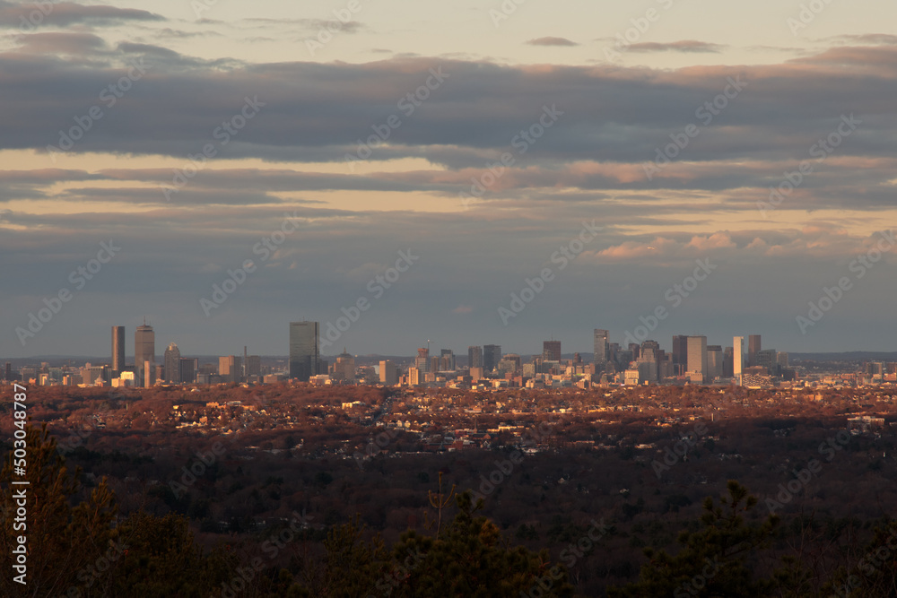 The boston city skyline in November